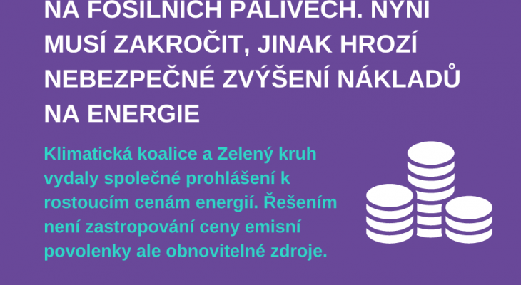 Klimatická koalice a Zelený kruh vydaly společné prohlášení k rostoucím cenám energií. Řešením není zastropování ceny emisní povolenky ale obnovitelné zdroje.